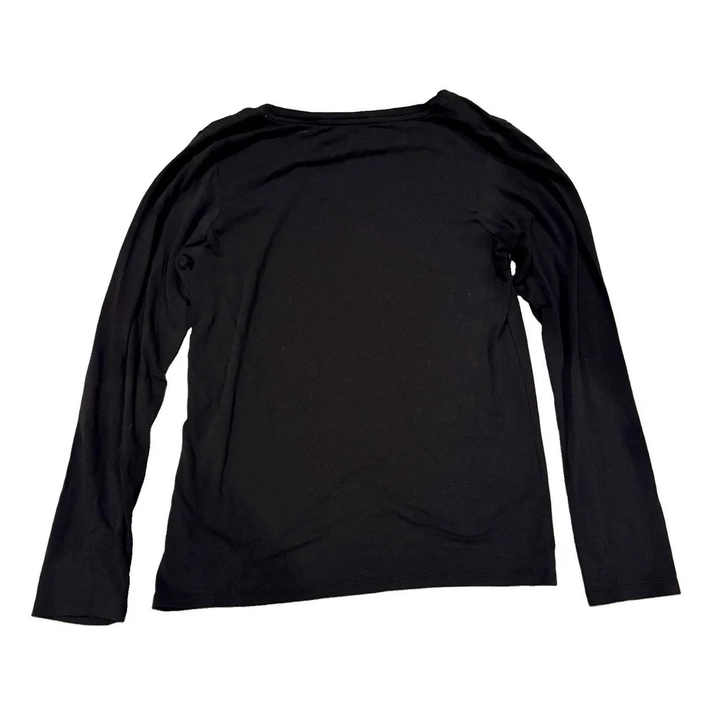 Lucky Brand Womens Large Black Long Sleeve Scoop Neck Stretch Modal Tee Top